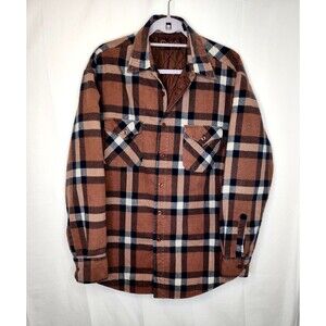 Grizzly Shacket Shirt Jacket Mens Large Lined Brown Flannel Plaid Button Workwea